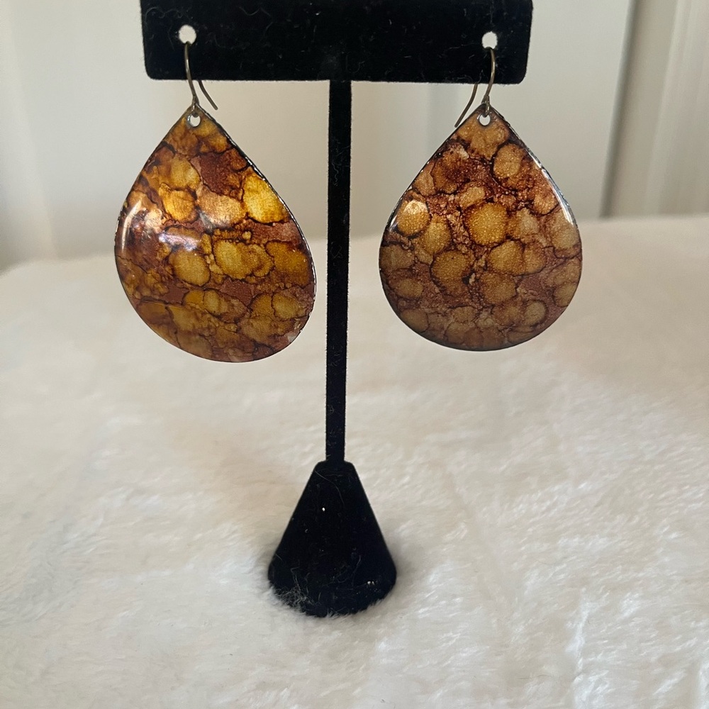 Brown and Gold Teardrop Earrings